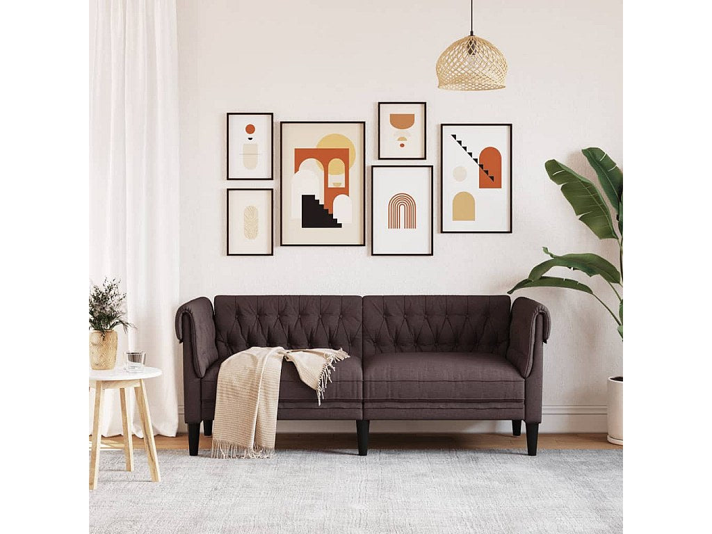 Canapé Chesterfield droit 2 places marron tissu