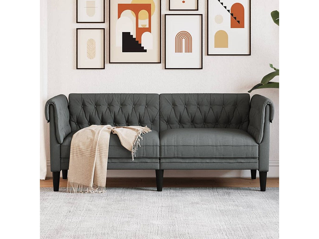Canapé Chesterfield droit 2 places gris tissu