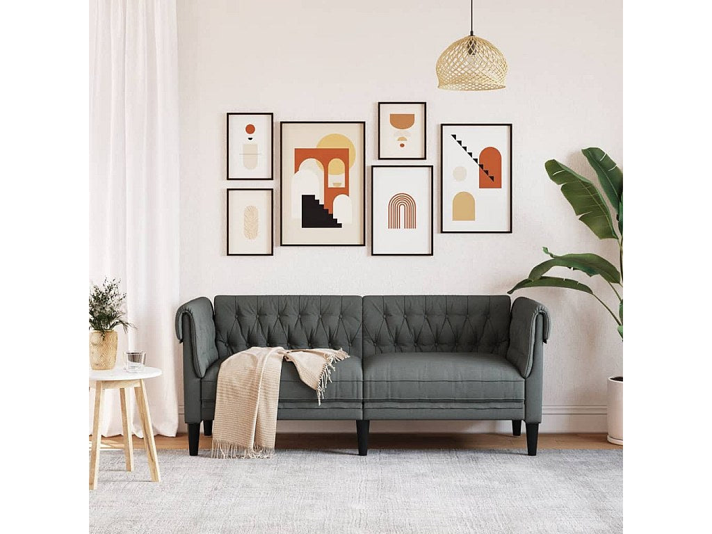 Canapé Chesterfield droit 2 places gris tissu