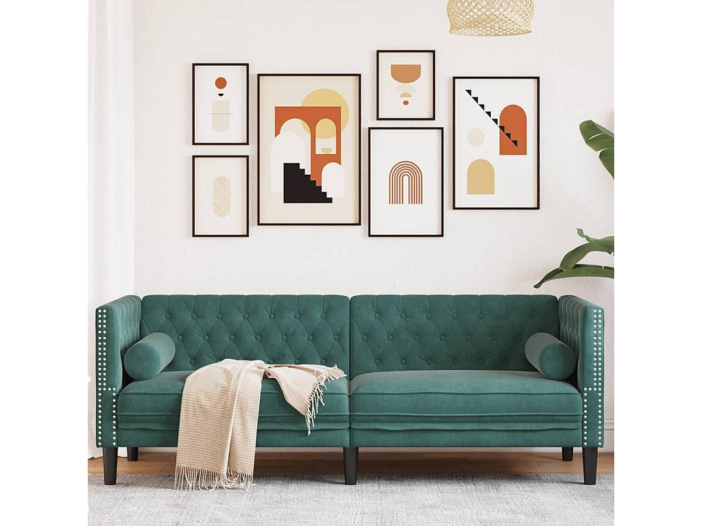 Canapé Chesterfield droit 3 places vert velours