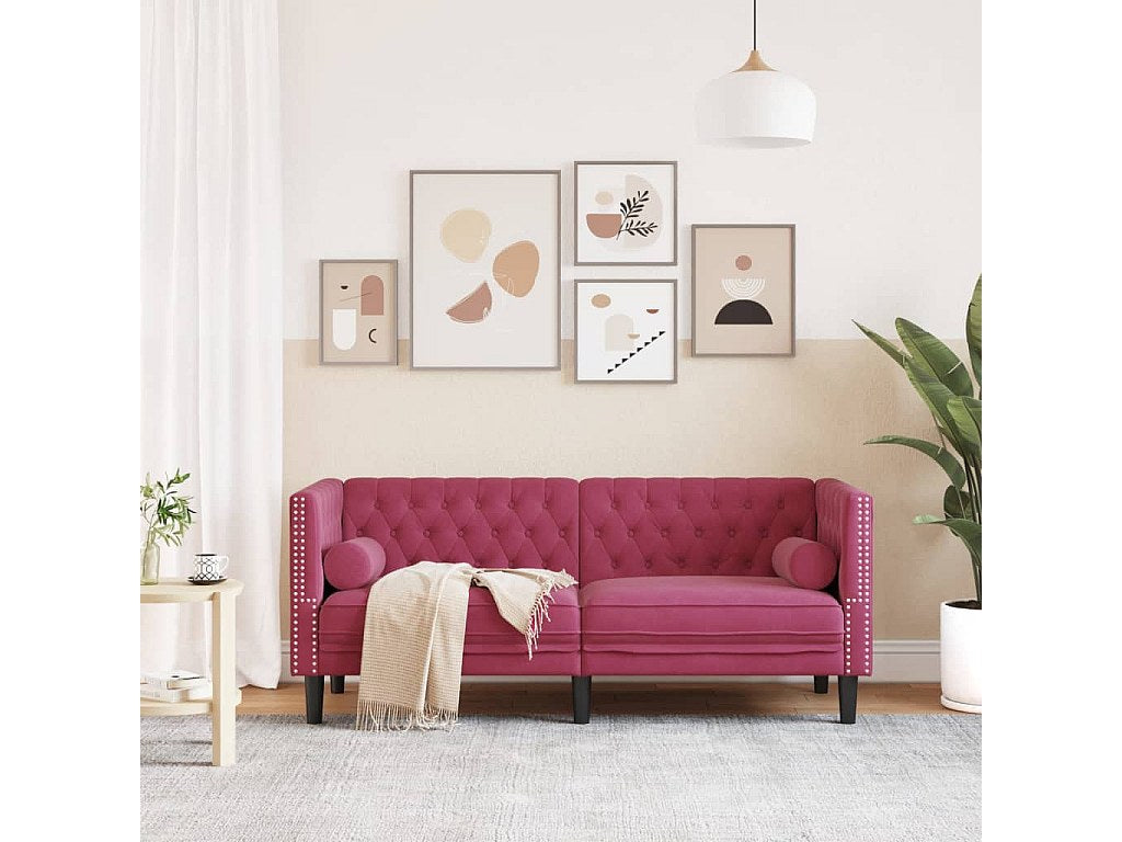 Canapé Chesterfield droit 2 places rouge velours