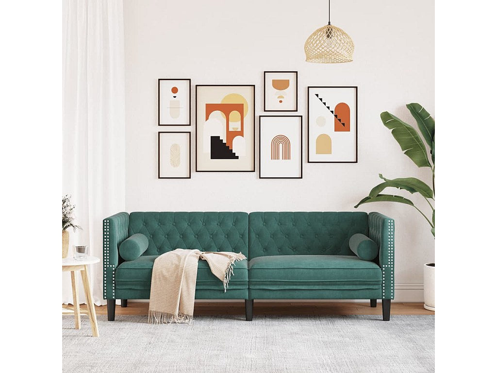 Canapé Chesterfield droit 3 places vert velours