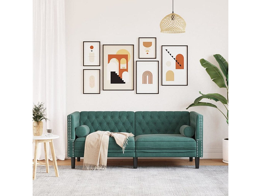 Canapé Chesterfield droit 2 places vert velours