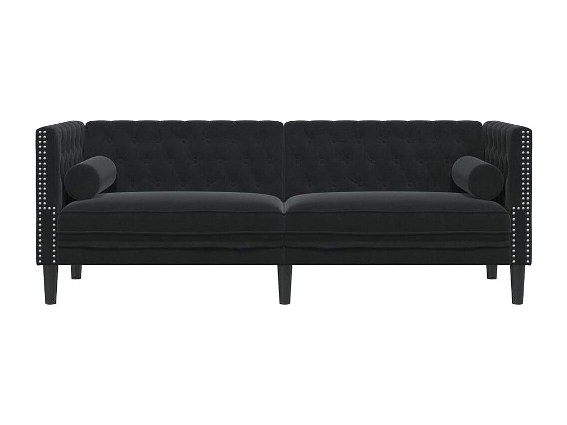 Canapé Chesterfield droit 3 places noir velours