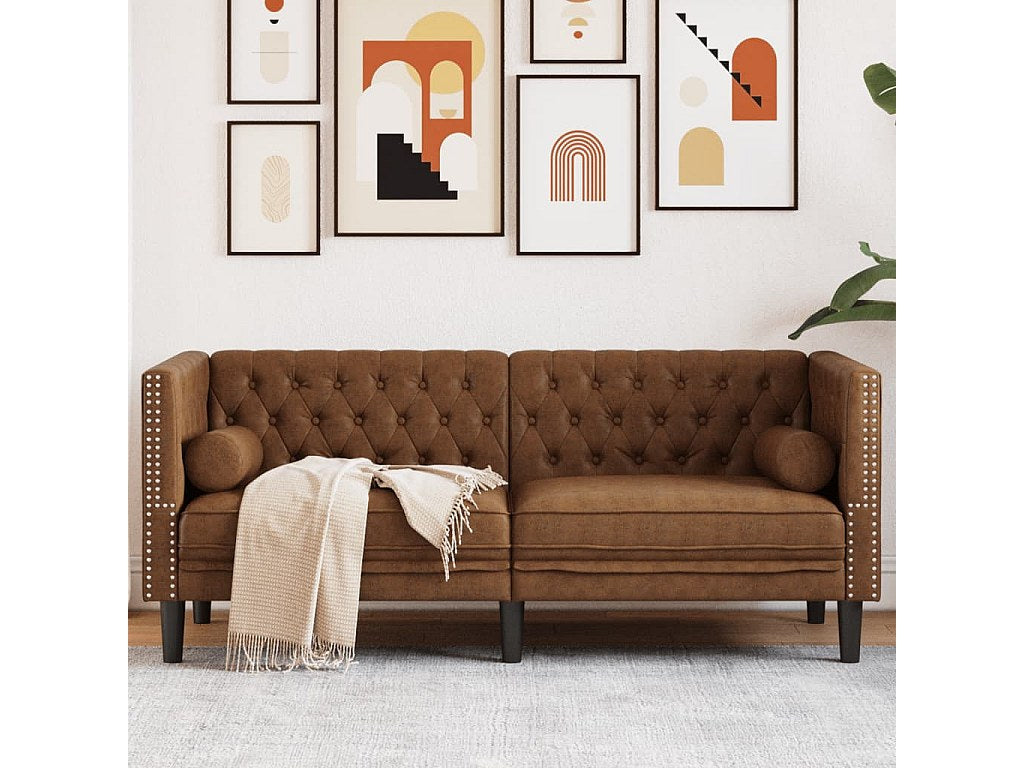 Canapé Chesterfield droit 2 places marron simili cuir