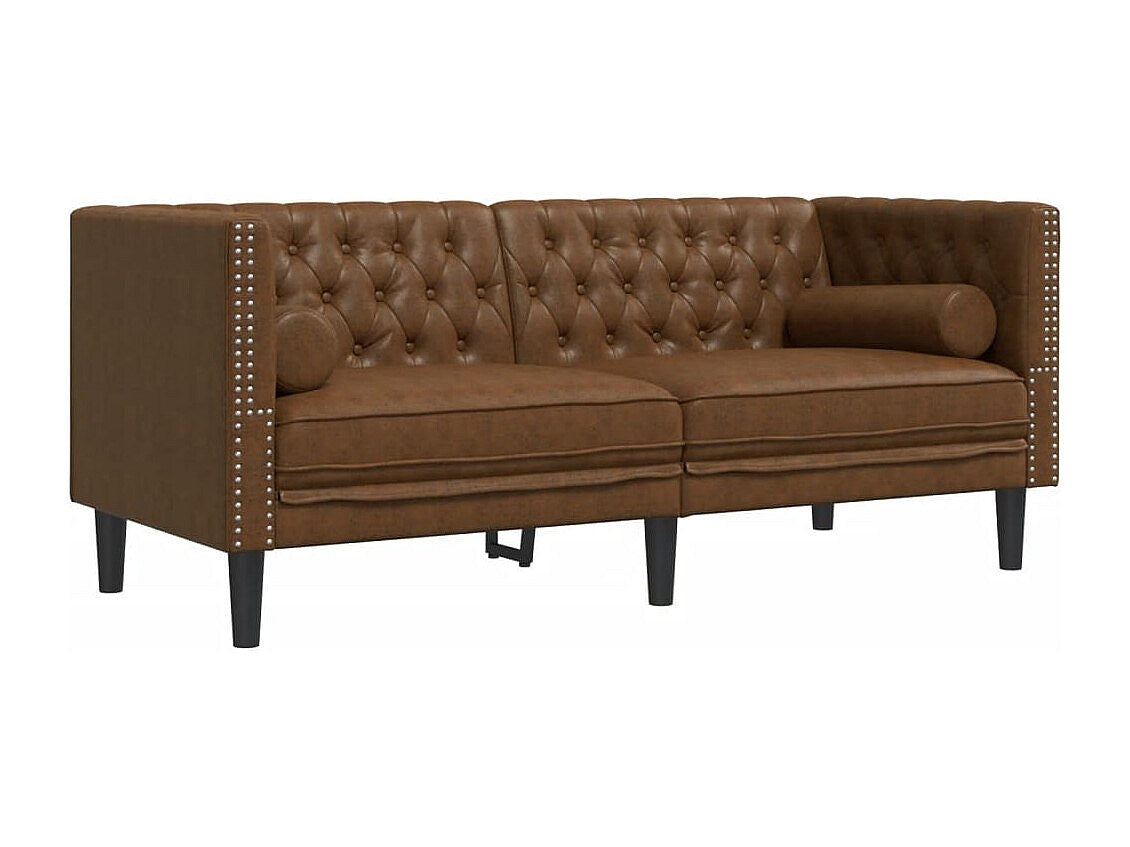 Canapé Chesterfield droit 2 places marron simili cuir