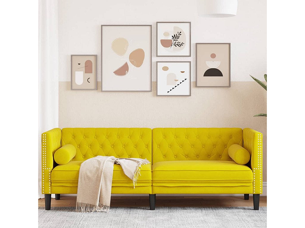 Canapé Chesterfield droit 3 places jaune velours