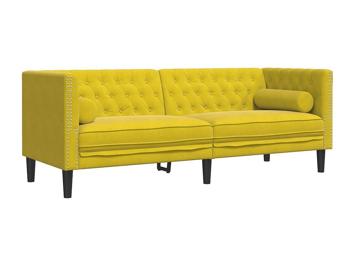 Canapé Chesterfield droit 3 places jaune velours