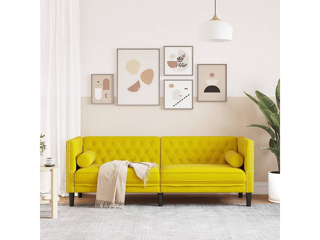 Canapé Chesterfield droit 3 places jaune velours
