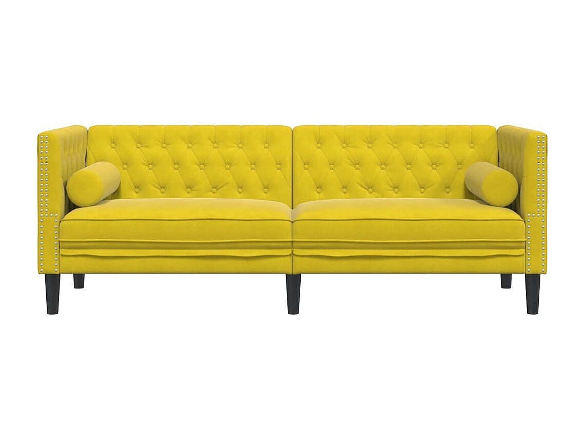 Canapé Chesterfield droit 3 places jaune velours