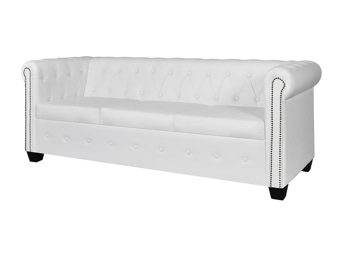 Canapé Chesterfield droit 3 places blanc simili cuir