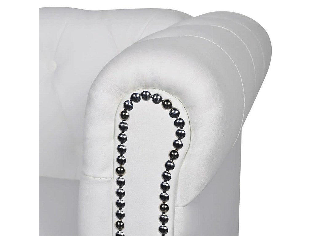 Canapé Chesterfield droit 3 places blanc simili cuir