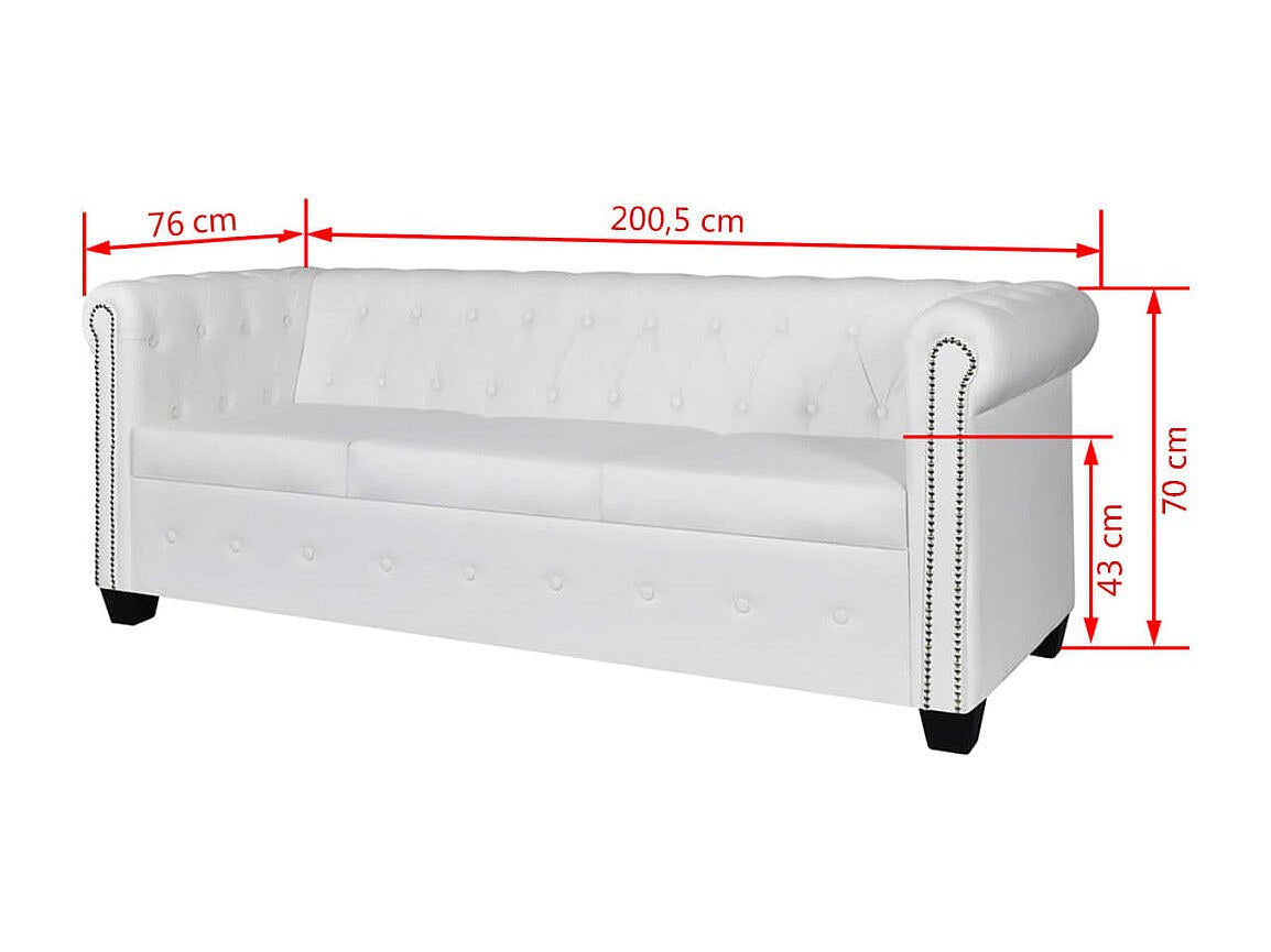 Canapé Chesterfield droit 3 places blanc simili cuir
