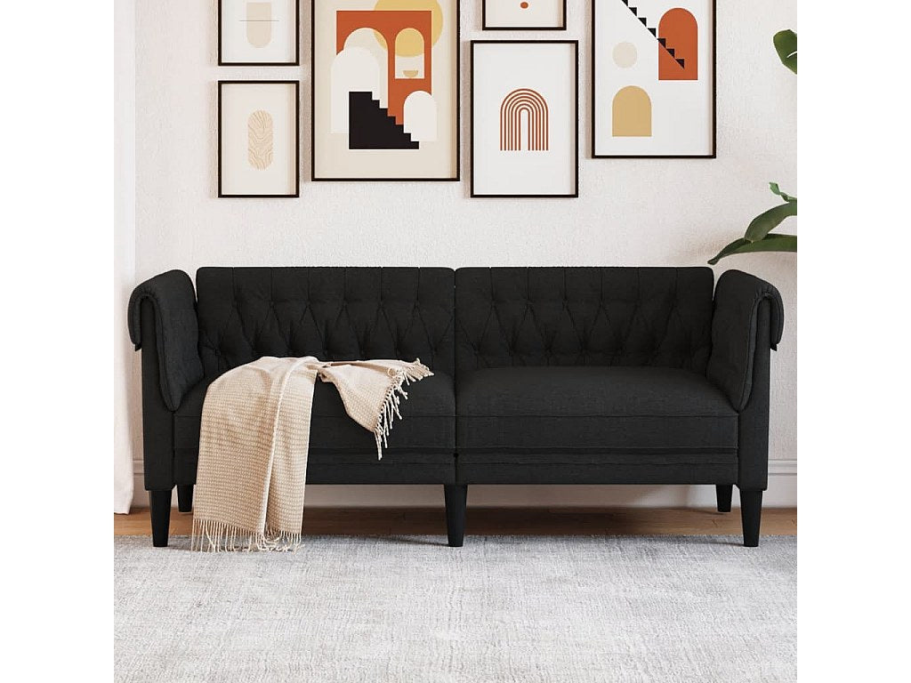 Canapé Chesterfield droit 2 places noir tissu