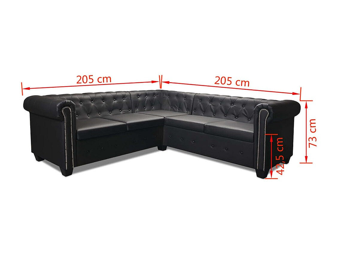 Canapé Chesterfield angle 5 places noir simili cuir