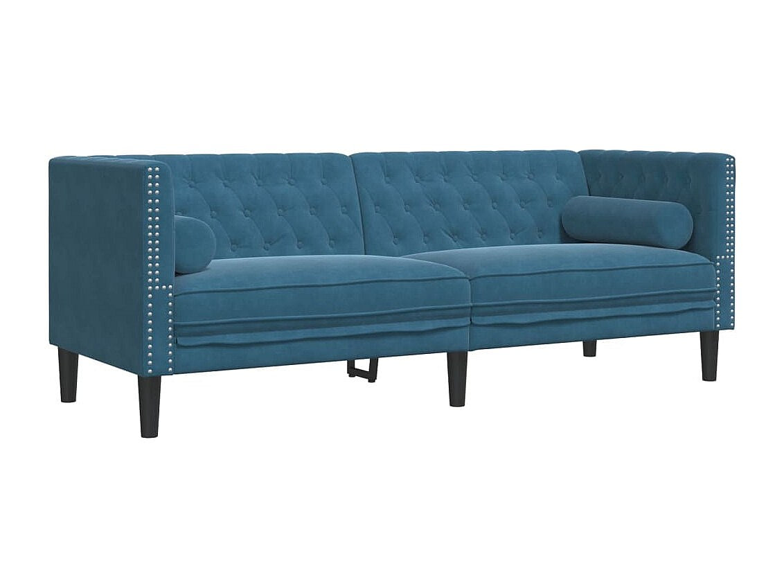 Canapé Chesterfield droit 3 places bleu velours