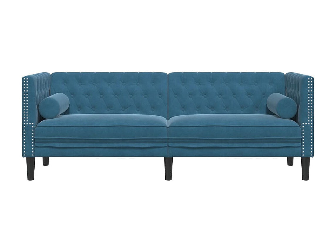 Canapé Chesterfield droit 3 places bleu velours