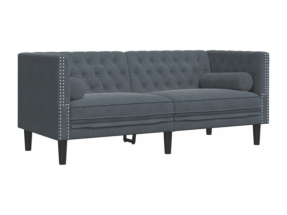 Canapé Chesterfield droit 2 places gris velours