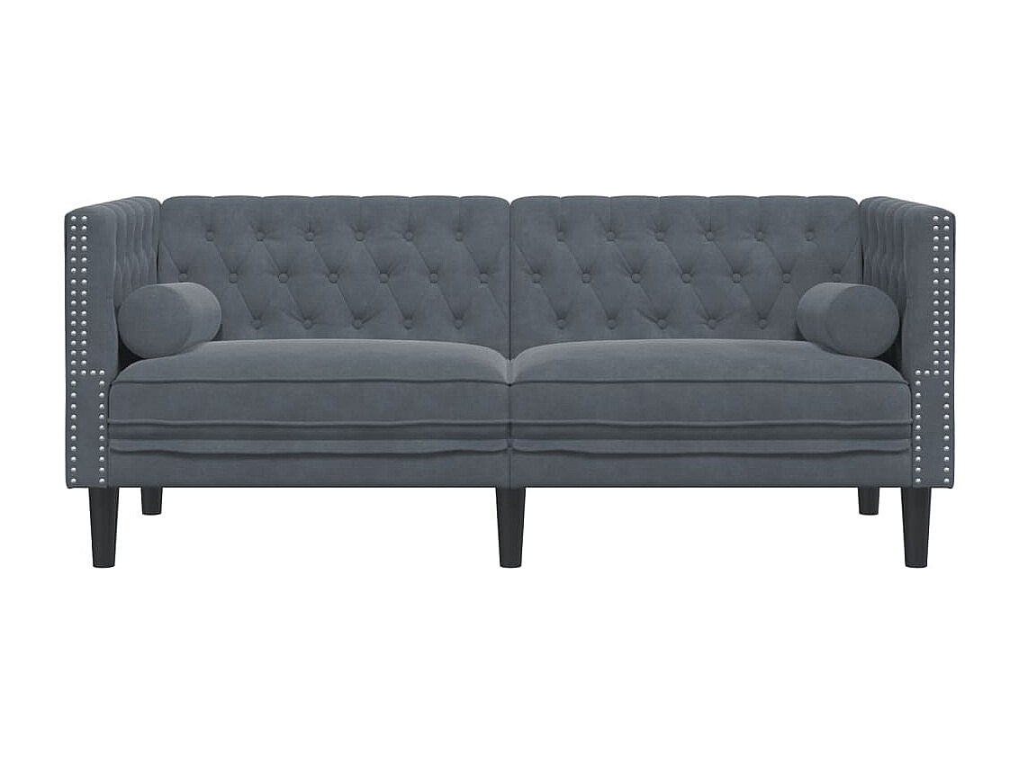 Canapé Chesterfield droit 2 places gris velours