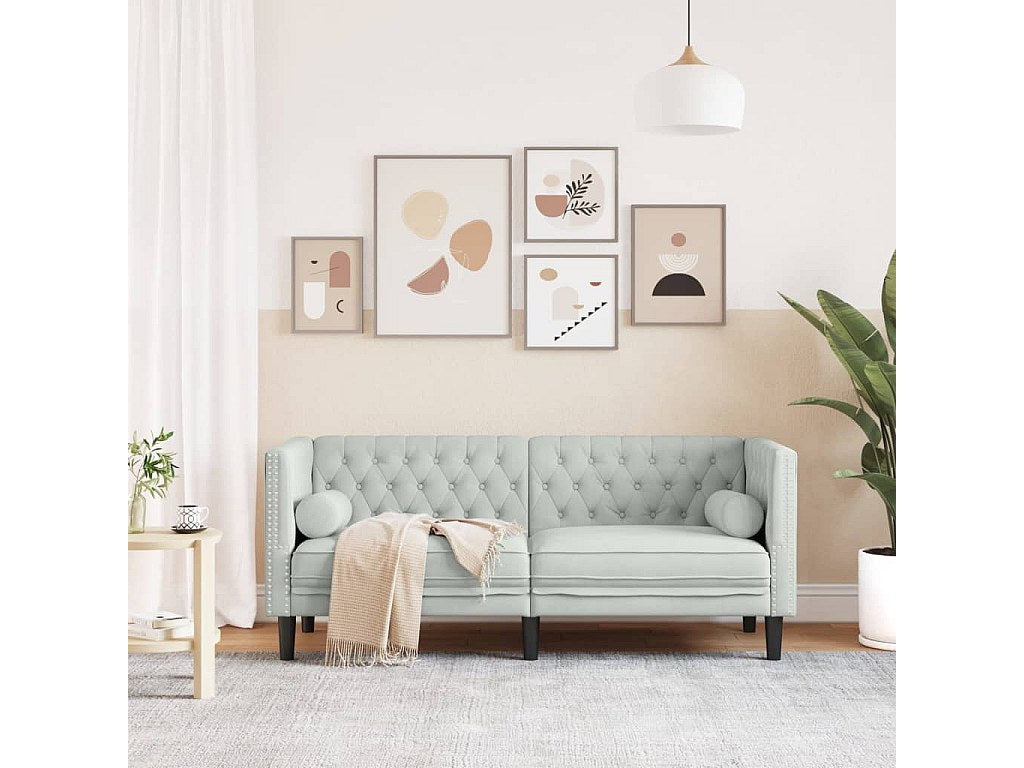 Canapé Chesterfield droit 2 places gris velours