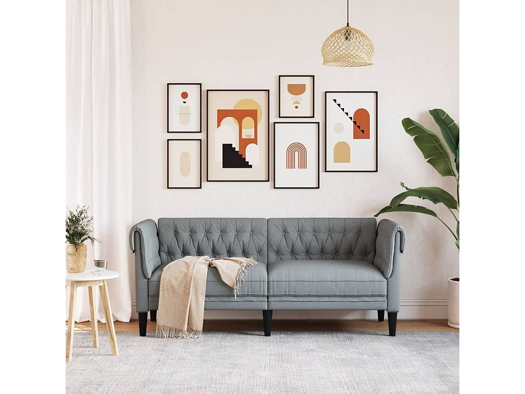 Canapé Chesterfield droit 2 places gris tissu