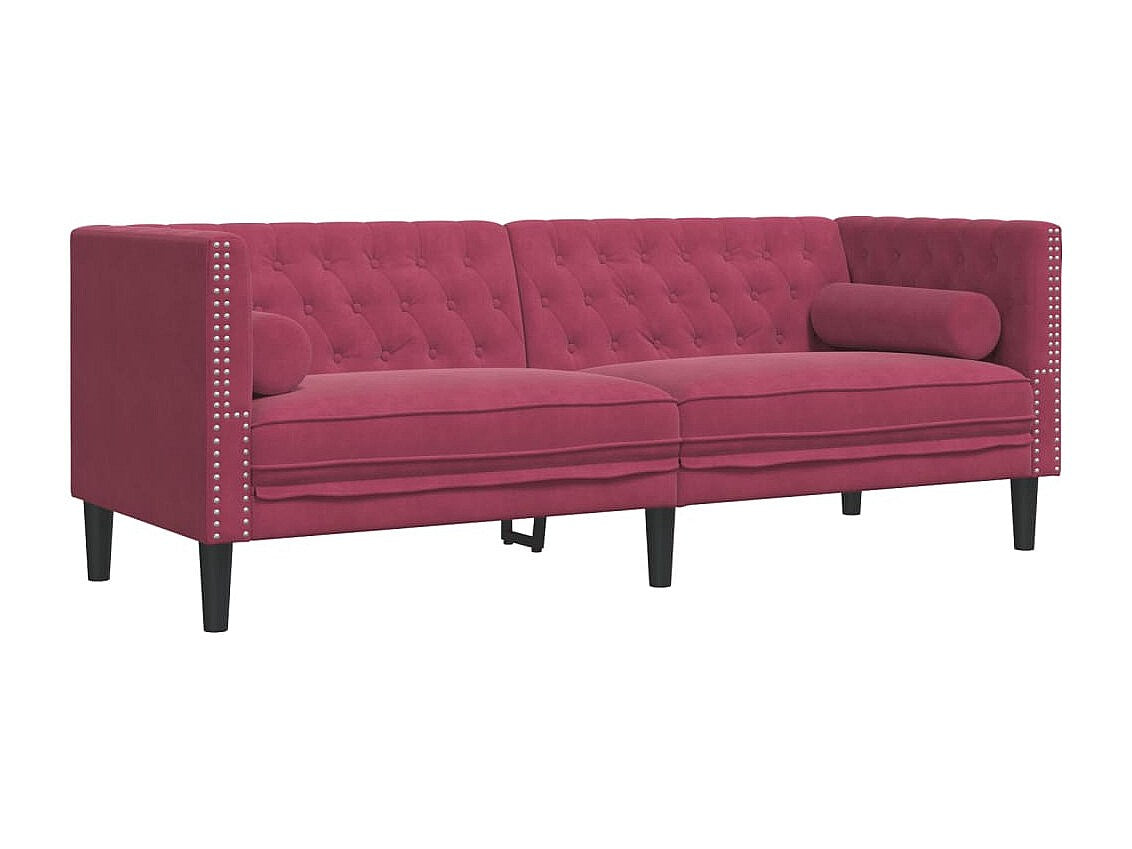 Canapé Chesterfield droit 3 places rouge velours