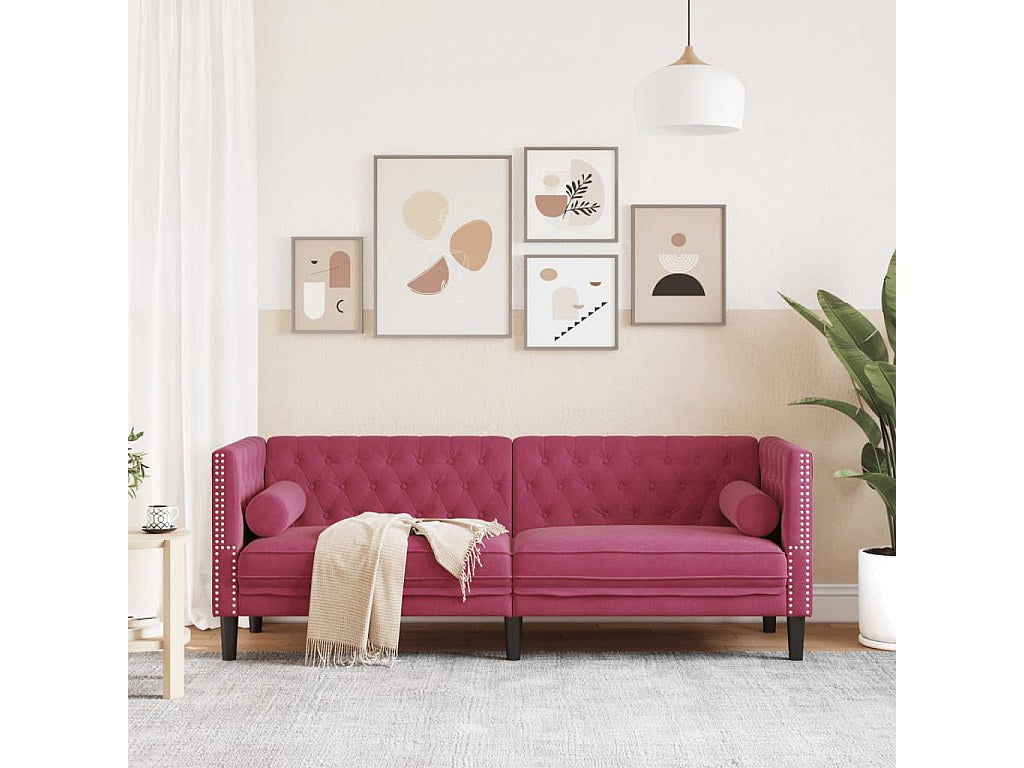 Canapé Chesterfield droit 3 places rouge velours