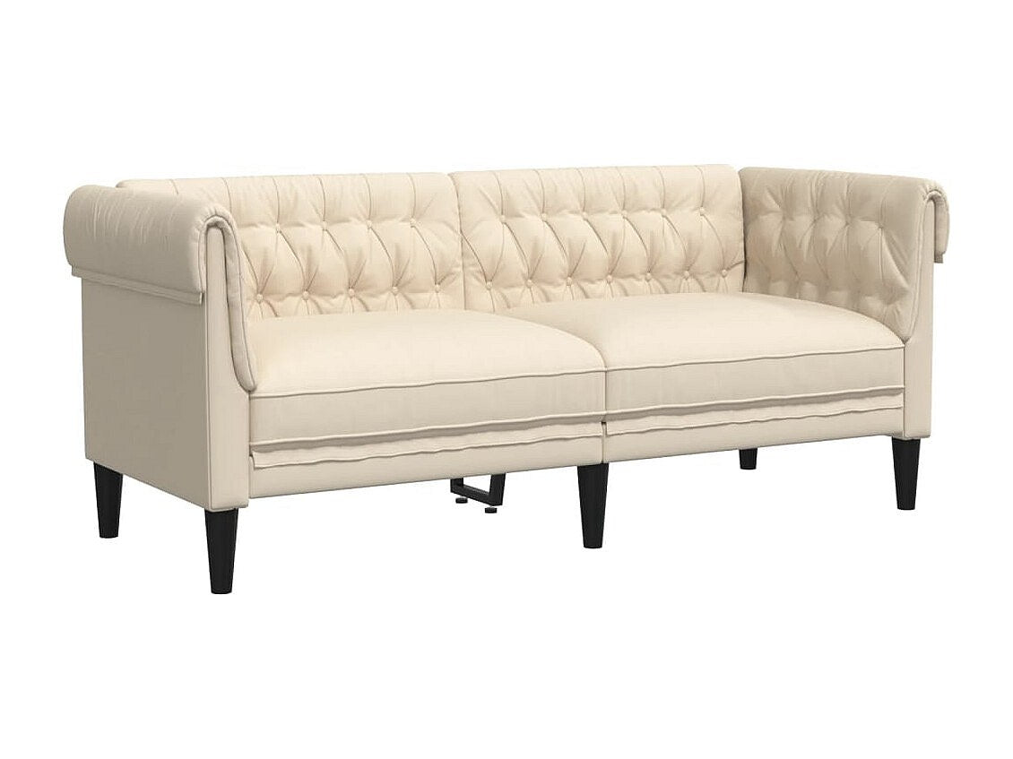 Canapé Chesterfield droit 2 places beige tissu