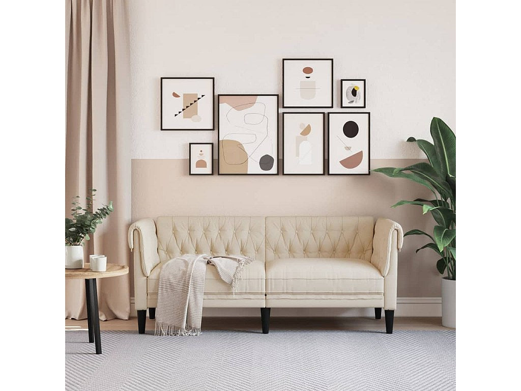 Canapé Chesterfield droit 2 places beige tissu