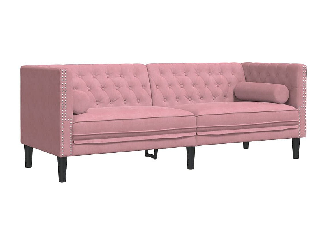 Canapé Chesterfield droit 3 places rose velours