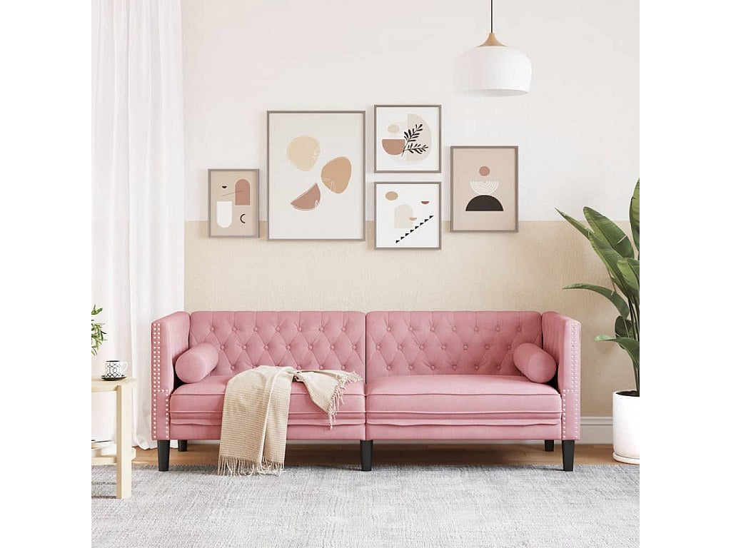 Canapé Chesterfield droit 3 places rose velours
