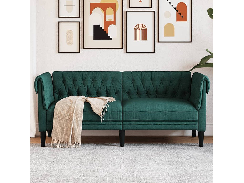 Canapé Chesterfield droit 2 places vert tissu