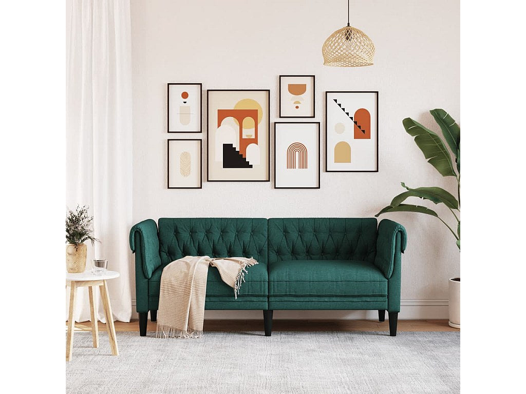Canapé Chesterfield droit 2 places vert tissu