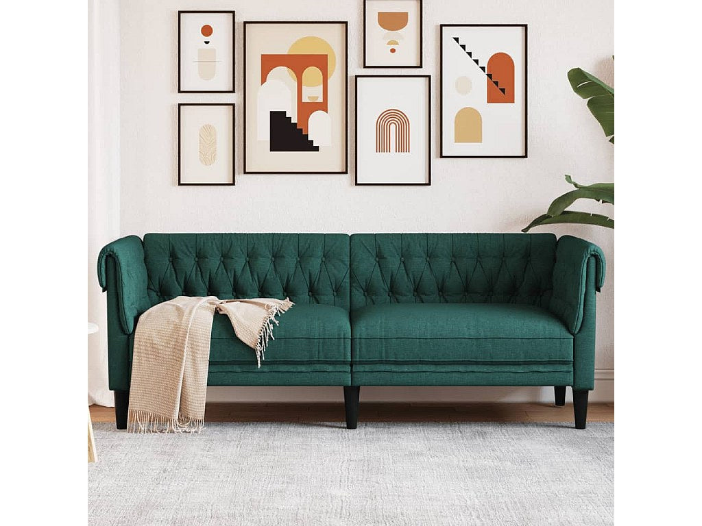 Canapé Chesterfield droit 3 places vert tissu