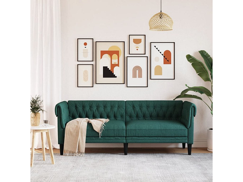 Canapé Chesterfield droit 3 places vert tissu