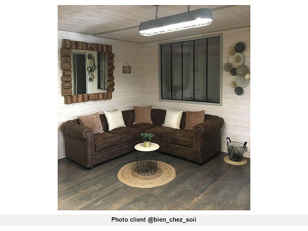 Canapé Chesterfield angle marron tissu
