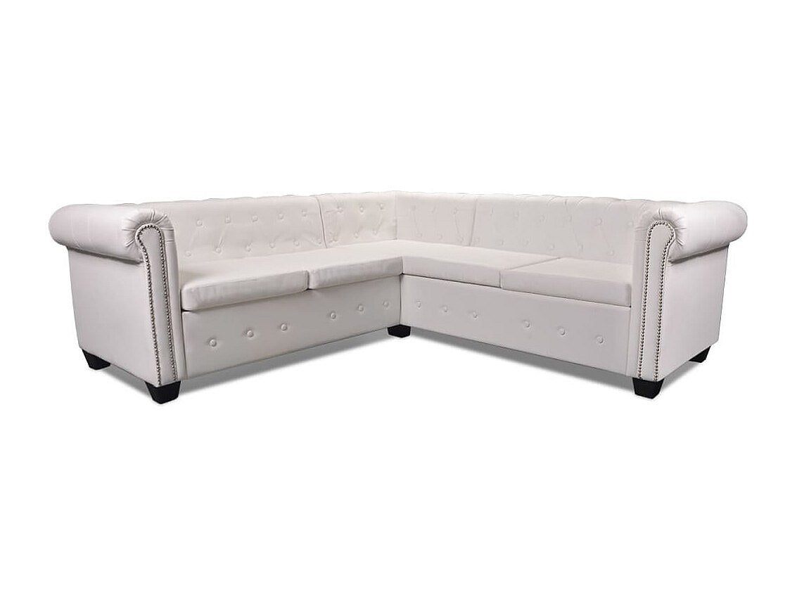 Canapé Chesterfield angle 5 places blanc simili cuir
