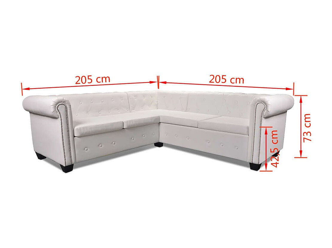 Canapé Chesterfield angle 5 places blanc simili cuir