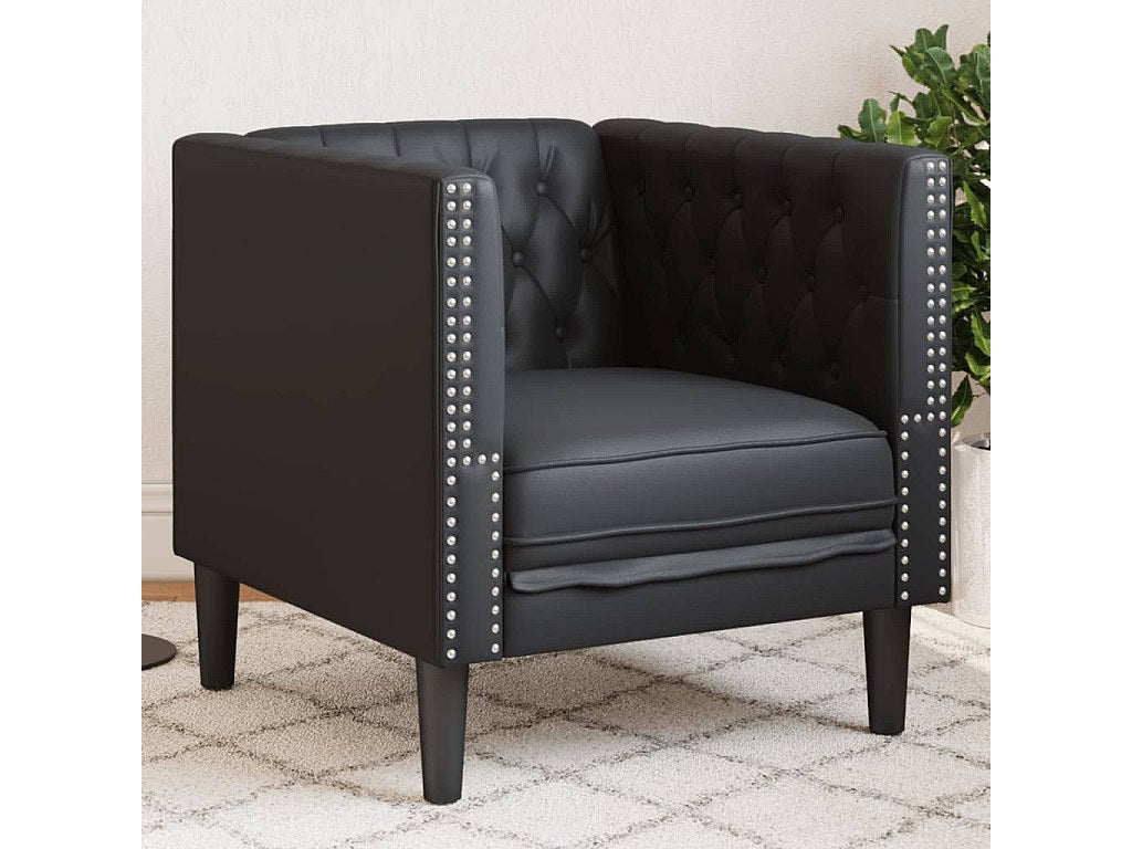 Fauteuil Chesterfield noir simili cuir