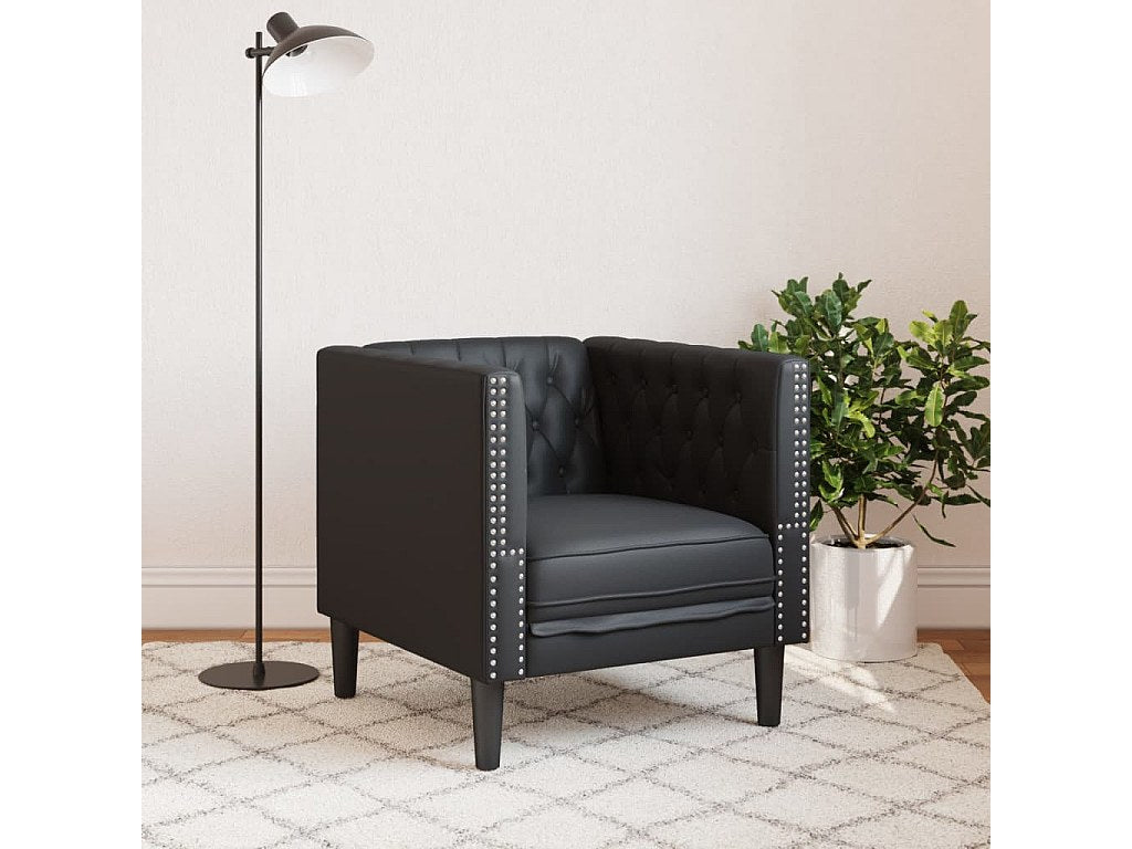 Fauteuil Chesterfield noir simili cuir