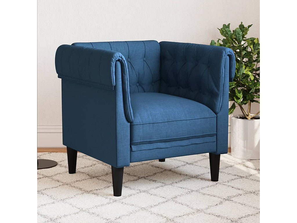 Fauteuil Chesterfield bleu tissu