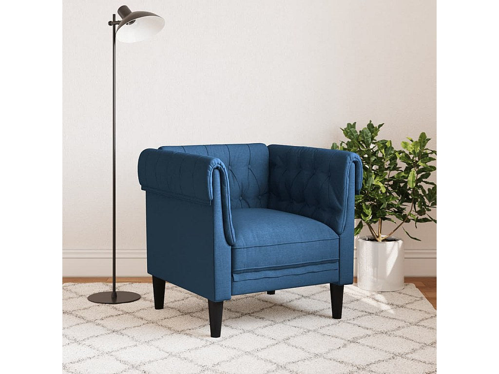 Fauteuil Chesterfield bleu tissu