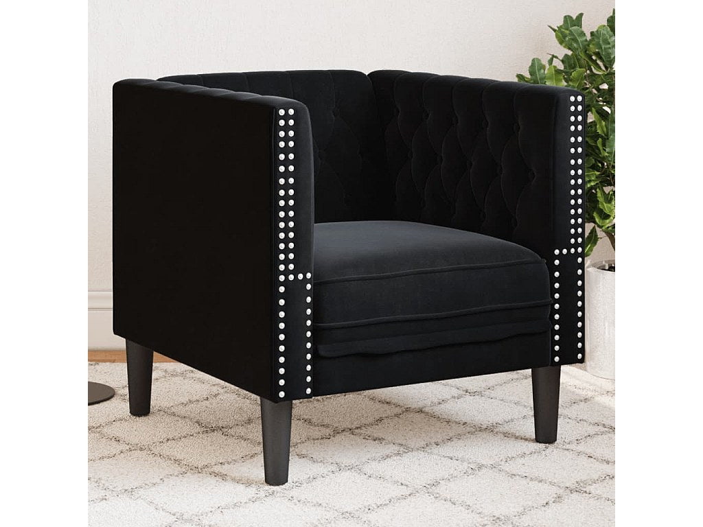 Fauteuil Chesterfield noir velours