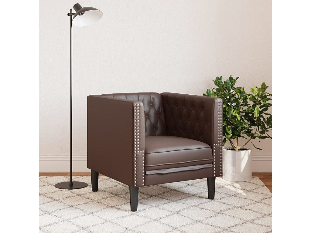 Fauteuil Chesterfield marron simili cuir