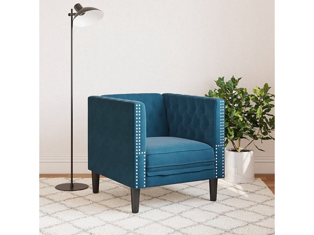 Fauteuil Chesterfield bleu velours