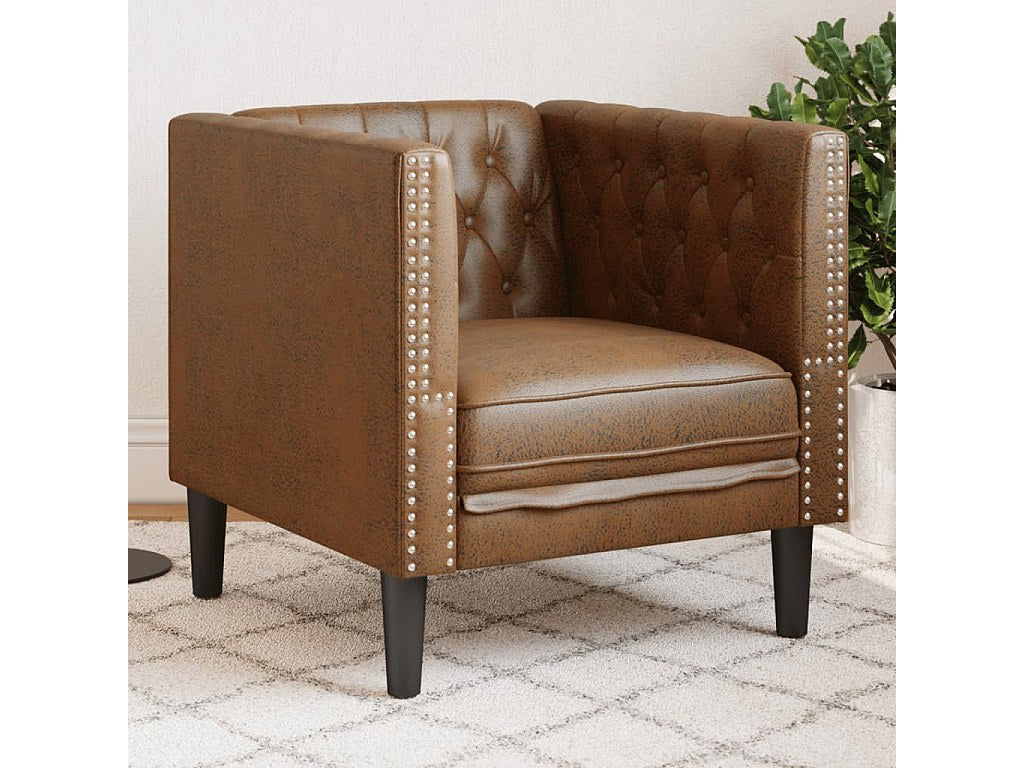 Fauteuil Chesterfield marron simili cuir