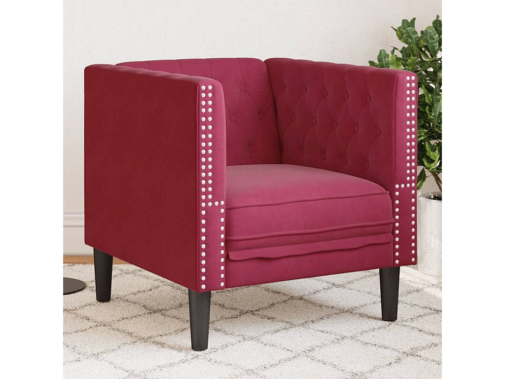 Fauteuil Chesterfield rouge velours