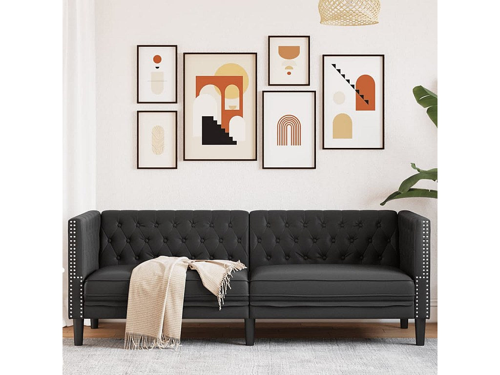 Canapé Chesterfield droit 3 places noir simili cuir