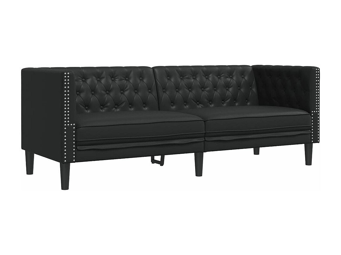 Canapé Chesterfield droit 3 places noir simili cuir