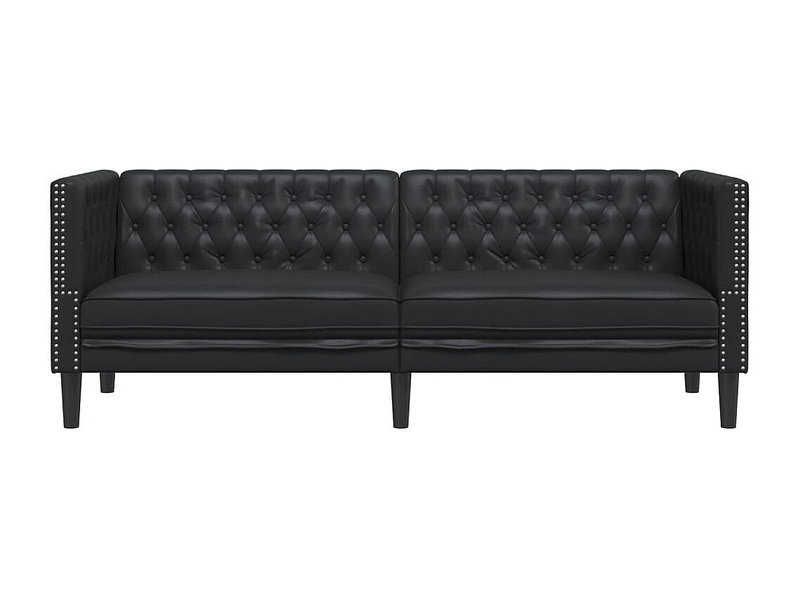 Canapé Chesterfield droit 3 places noir simili cuir